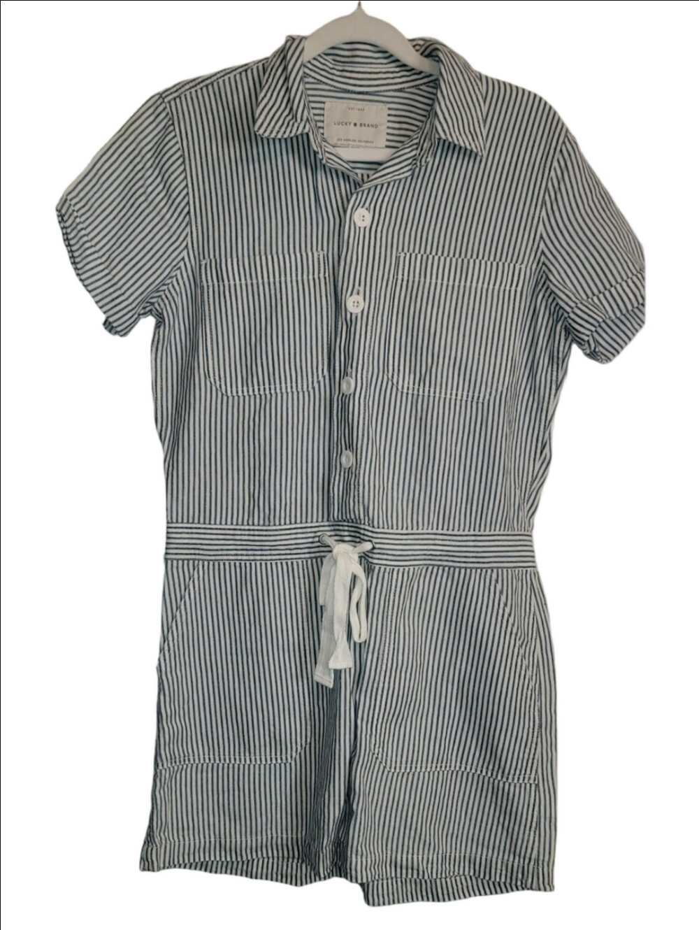 LUCKY BRAND NWOT Nautical Stripe Button Down Skirt Romper Linen/cotton XS